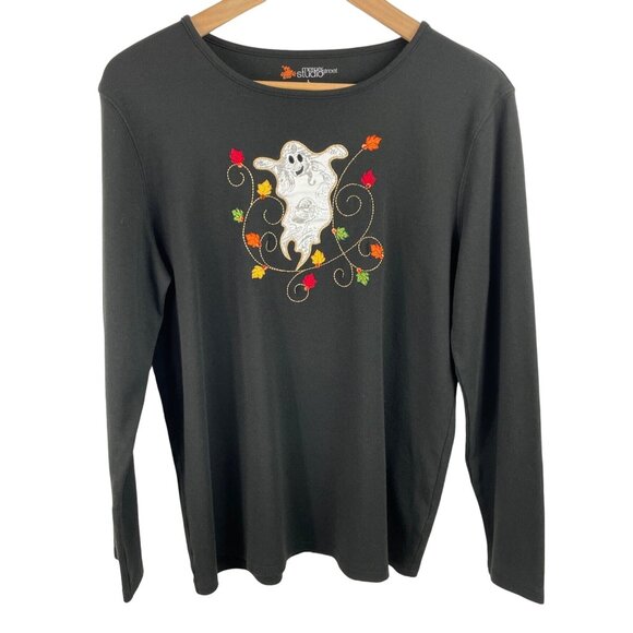 Mercer Street Studio Tops - Mercer Street Studio Womens Size Large Black Long Sleeve Shirt Halloween Ghost